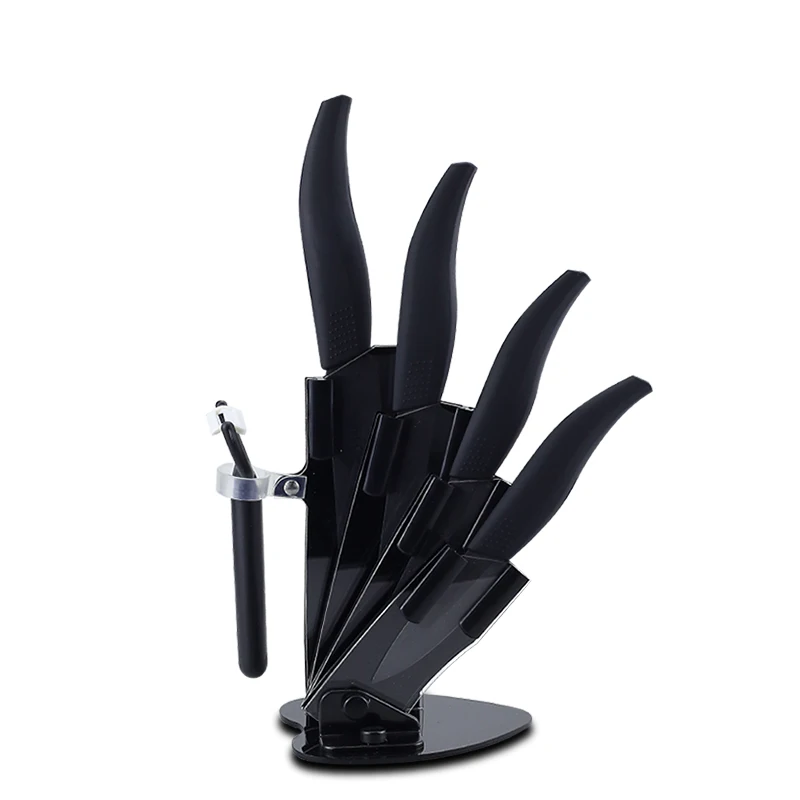 Black knives set Кухонные ножи Керамические ножи с держателем " паринг 4" " нарезка дюймов+ 6" Многофункциональный нож шеф-повара черное керамический лезвие - Цвет: Black knives set