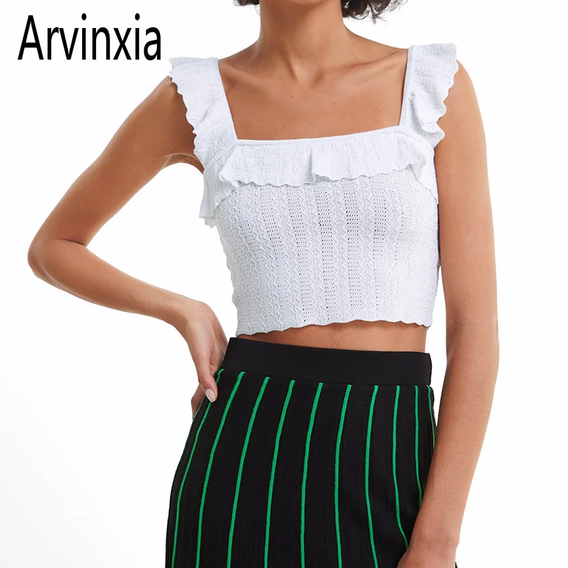 Arvinxia ZA сексуальный женский однотонный топ на тонких бретельках летние женские