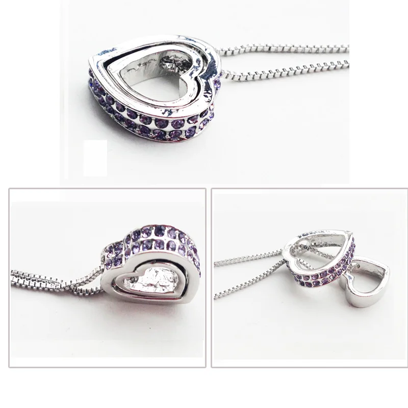 Двойное сердце кулон свитер цепь ожерелье кристалл талисманы Женская мода