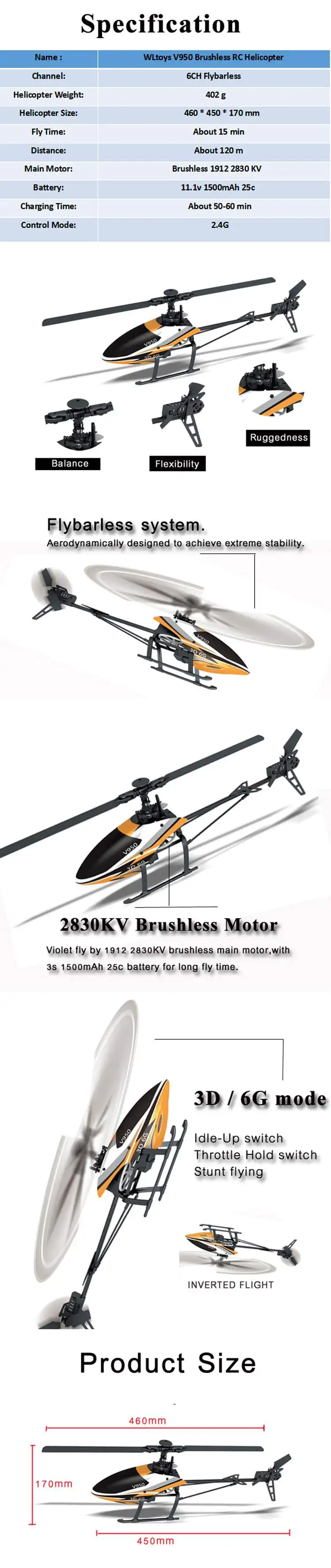 WLtoys V950 2,4G 6CH 3D6G система бесщеточный мотор без маховика вертолет BNF для дистанционного управления детская игрушка в подарок