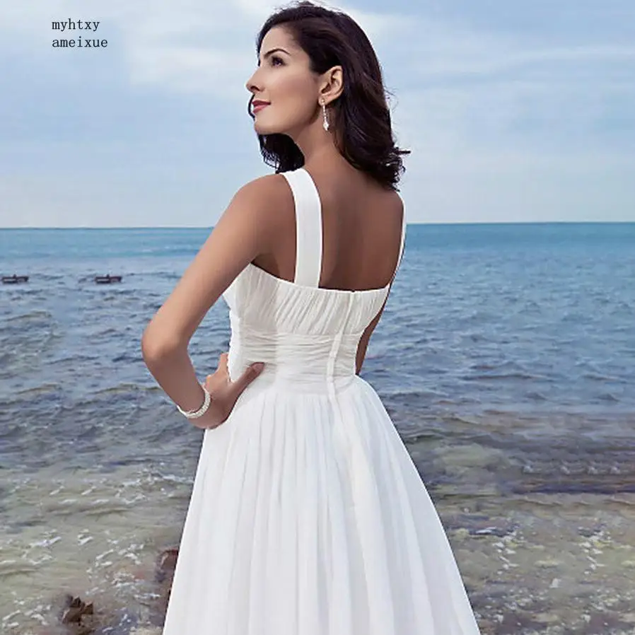 

Pleated Beach Cheap Wedding Dresses 2020 Straps Empire Waist Open Back Zipper Chiffon Bridal Gown Free Shipping Vestido De Novia