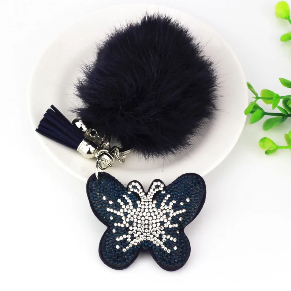 Модная подвеска в виде бабочки 4 цвета|keychain rabbit fur|key chains pompomtassel keychain |