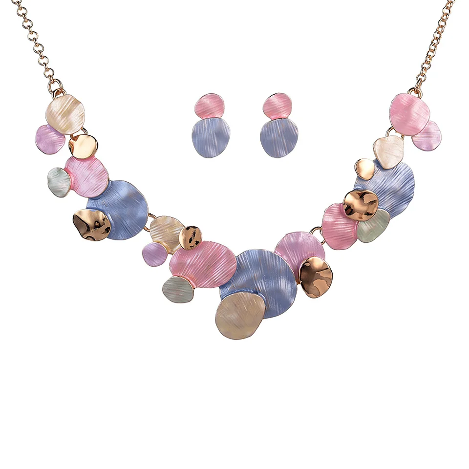color 3 Уникальный дизайн круглые геометрические комплекты украшений для женщин модные женские вечерние свадебные массивное ожерелье с цепочкой и сережками - Окраска металла: color 3