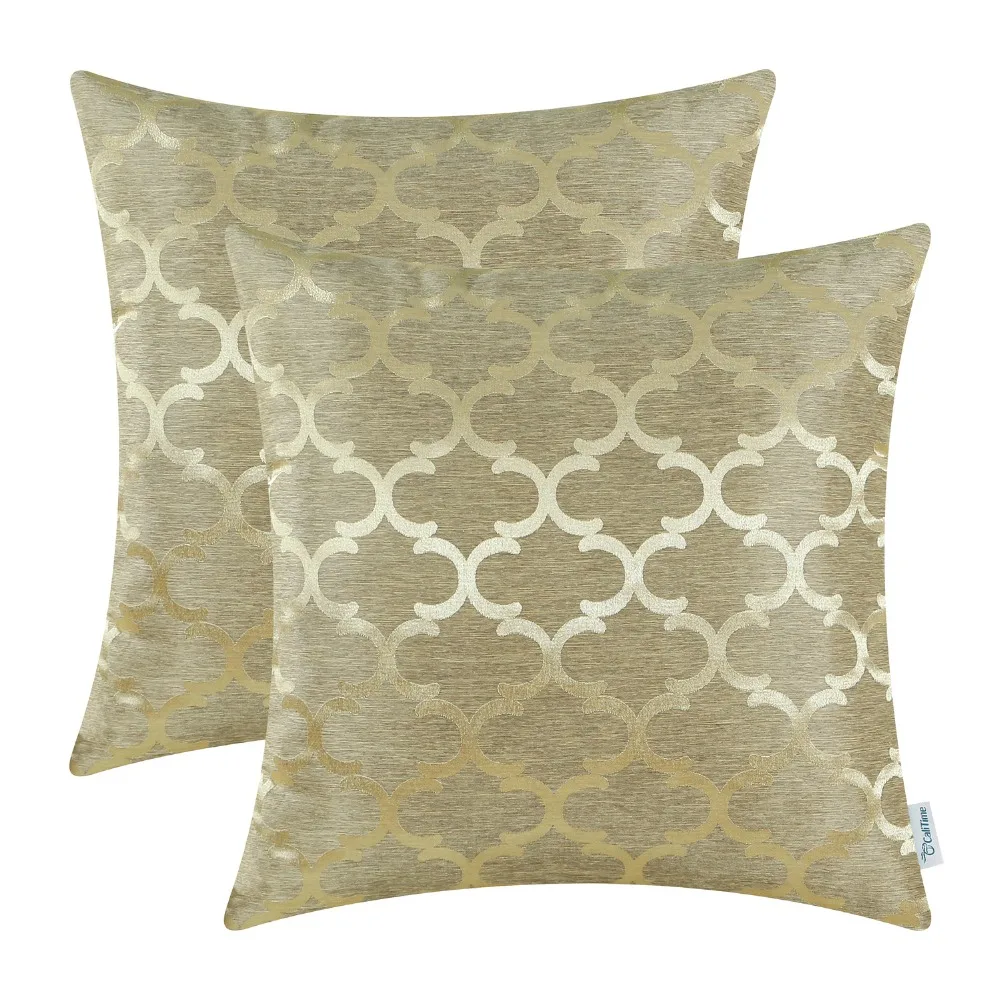2PCS CaliTime Cushion Covers Pillows Shell Quatrefoil Accent Geometric 18" X 18"(45cm 45cm) Gold | Дом и сад