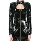 Женское латексное платье, черное облегающее платье из искусственной кожи в стиле панк, бондаж, Клубная одежда, размера плюс