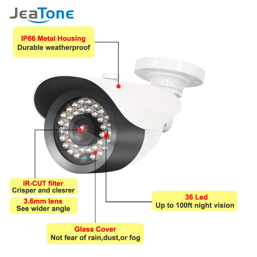 JeaTone 1080P IP камера наблюдения с 3,6 мм объективом Водонепроницаемый 2,4 мегапикселей