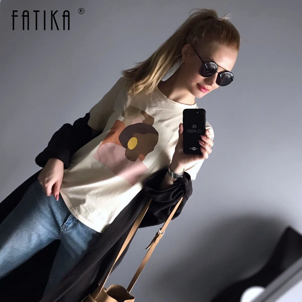 FATIKA/свободные футболки с круглым вырезом уличный короткими рукавами топы