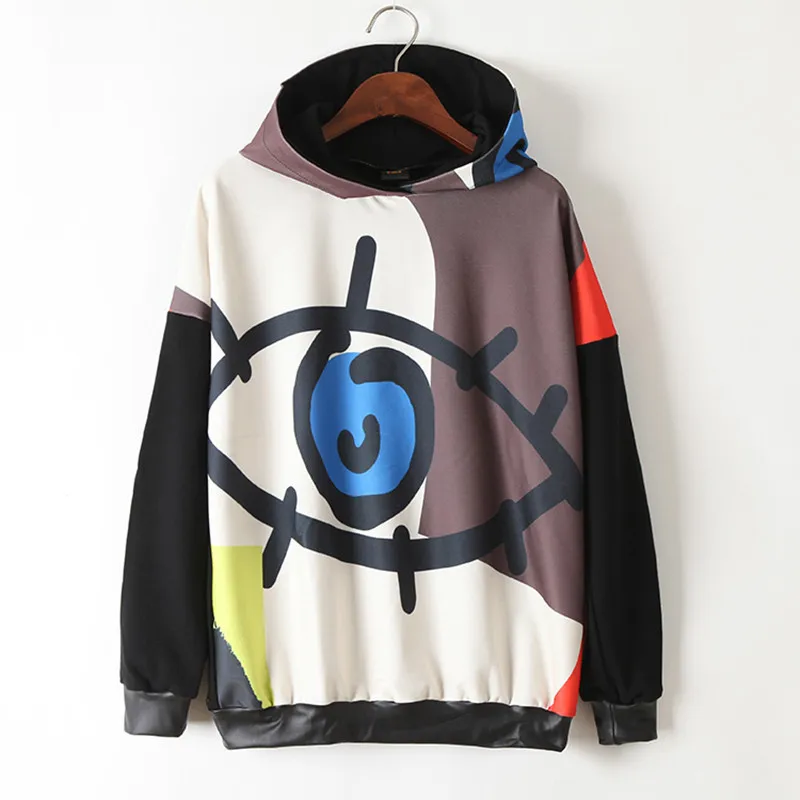 Just.be.never kawaii cartoon eyes printed hoodies hooded white black autumn winter Kpop Pullovers women Sweatshirt long sleeve | Женская