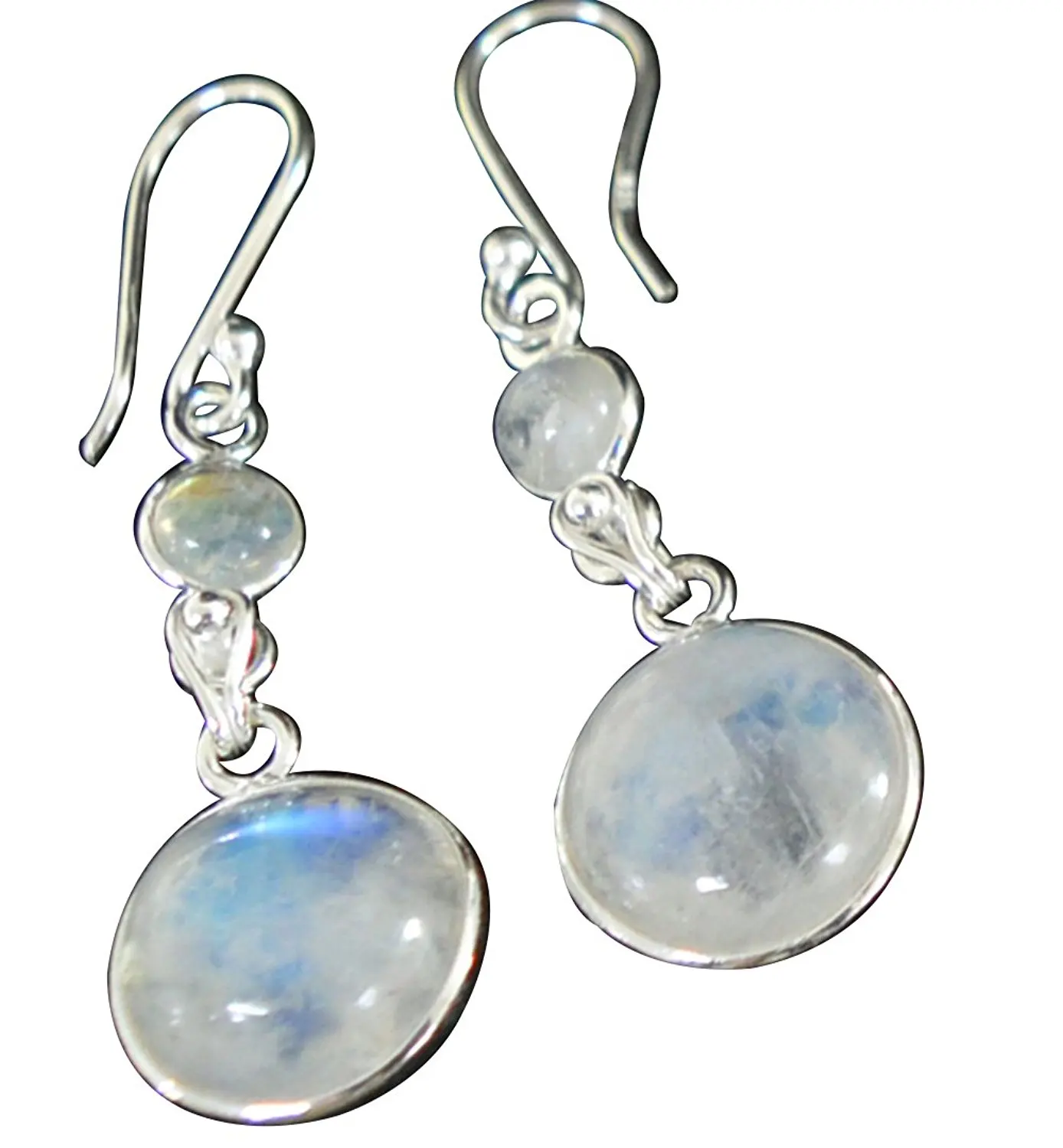 

Lovegem Genuine Rainbow Moonstone EARRINGS 925 Sterling Silver, 40 mm, AE2055