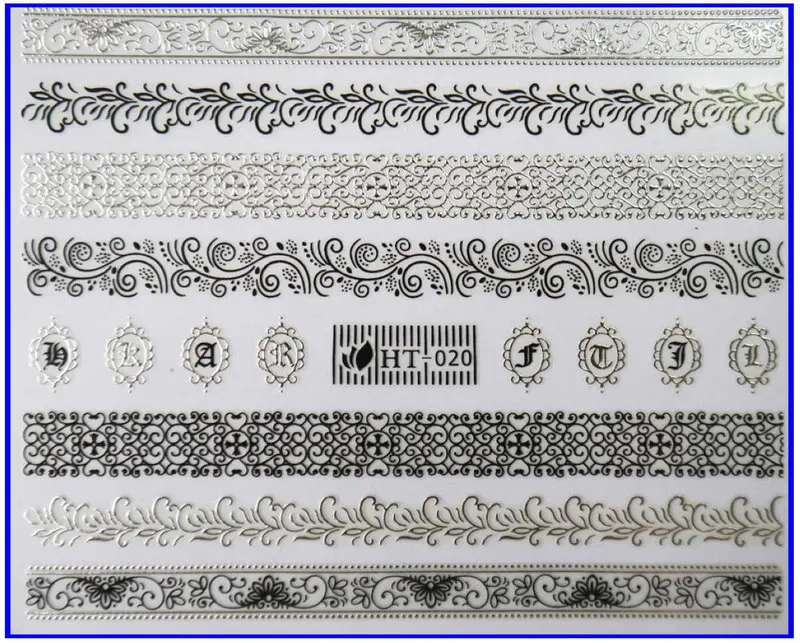 Черный золотой серебряный самоклеющийся 3D стикер для дизайна ногтей тату