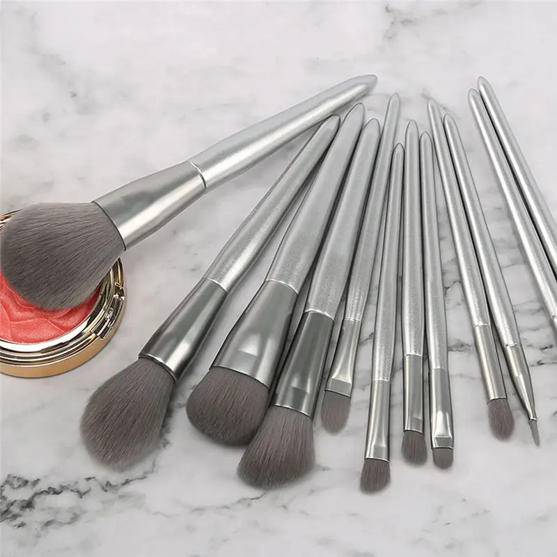 12 серебряных кистей для макияжа полный набор начинающих лунная Серебристая