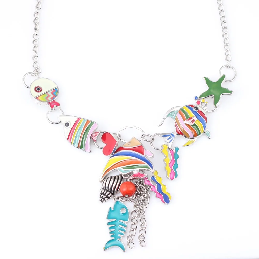 

Bonsny Statement Necklace Fish Enamel Alloy Long Chain Pendants 2016 New Jewelry For Women Charm Collares Accessories