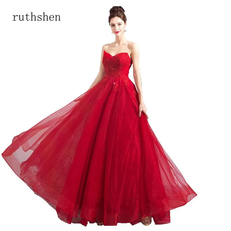 Ruthshen 2018 Новый элегантный красный Милая Длинные вечерние платья аппликации из