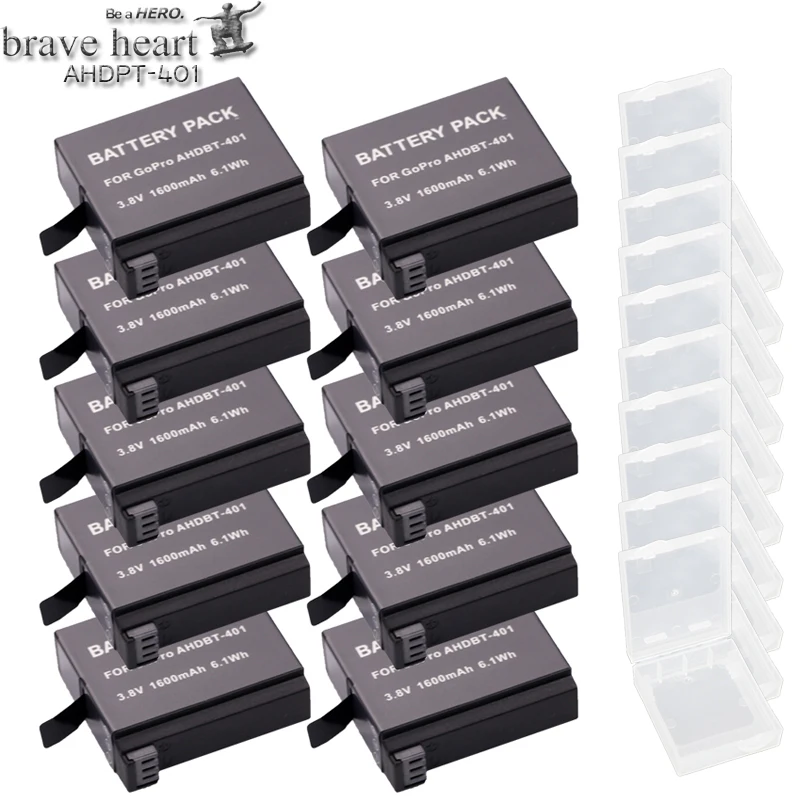 Аккумулятор для камеры brave heart 10x 1600 мАч hero 4 батарея Gopro gopro go pro GoPro Hero 4|battery for gopro|camera