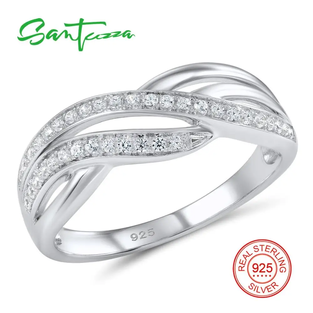 SANTUZZA серебряное кольцо для женщин, 925 пробы, серебряное модное круглое кольцо для женщин, кольцо с кубическим цирконием, вечерние ювелирные изделия