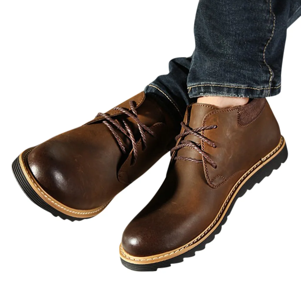 Теплые зимние мужские ботинки с круглым носком ботильоны в английском стиле