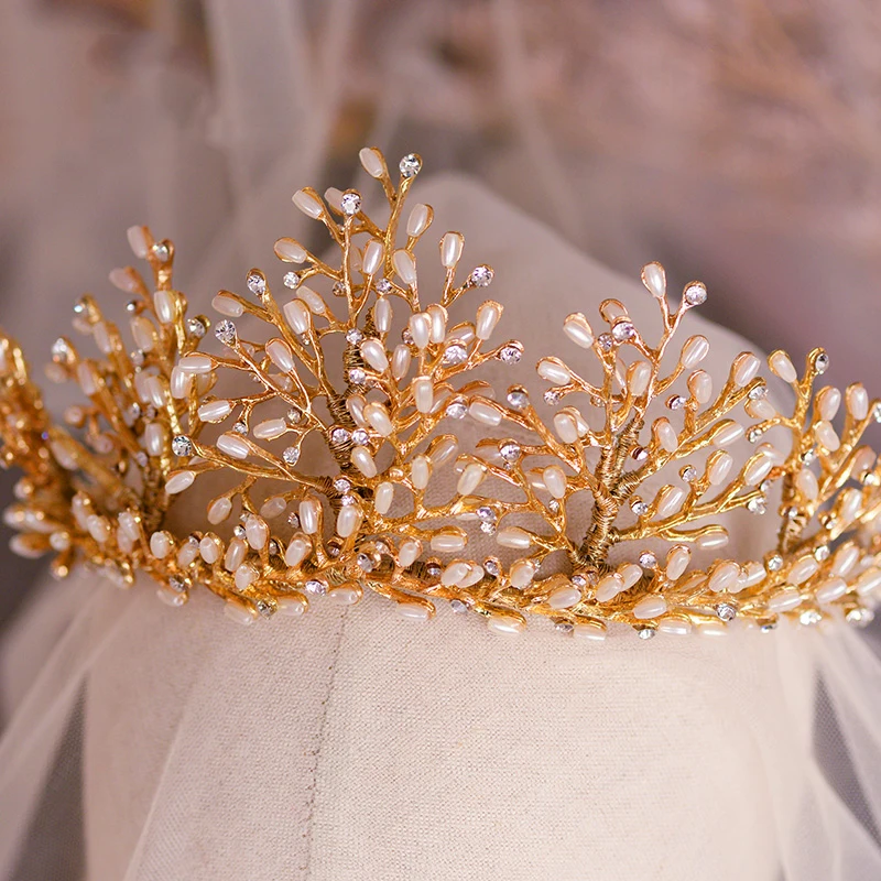 Himstory Handmade Pearls Bridal Headdress Wedding Tiaras Crowns Crystal Brides Hair Accessory Jewelry Gifts | Украшения и