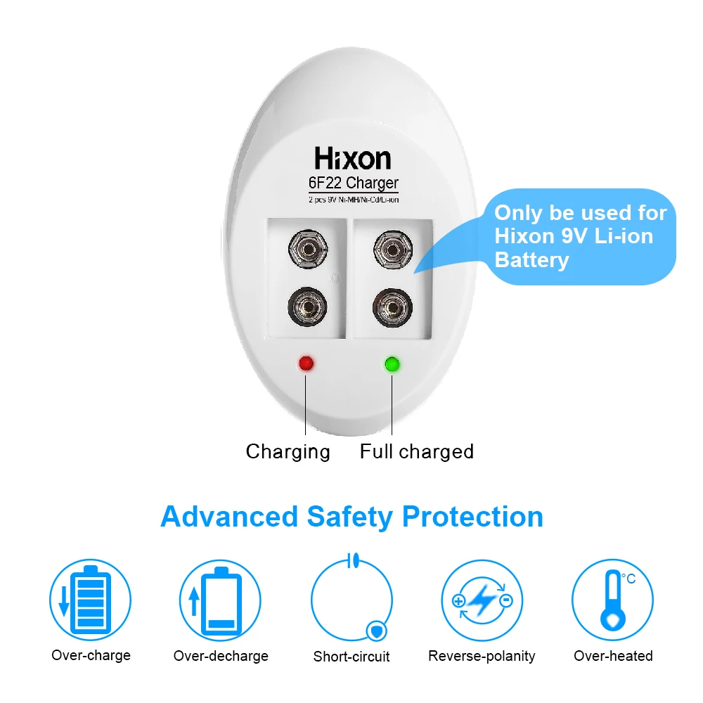 Hixon 9V 6F22 Батарея Зарядное устройство для литий ионный никель металлогидридного и