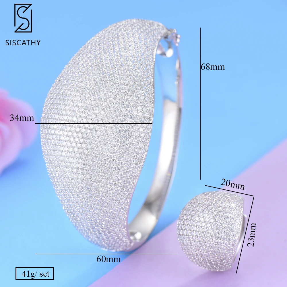SisCathy 2PCS Bracelets/Ring Jewelry Sets For Women Luxury Branch CZ Geometric Bridal African Wedding | Украшения и аксессуары