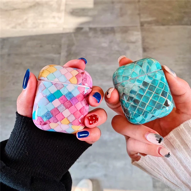 Горячий цвет квадратный узор беспроводные наушники зарядка Airpods чехол сумка для