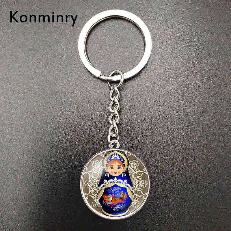 Konminry традиционная русская кукла картина стеклянный кабошон брелок для ключей