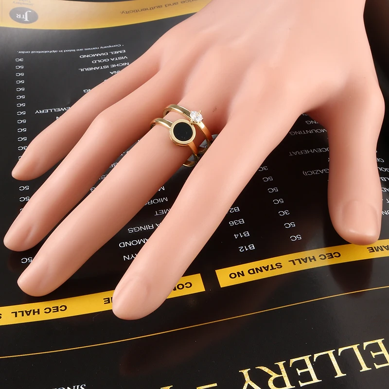 

Two Layers Geometric Austrian Crystal Ring 361L Stainless Steel Gold Color Luxury Women Rings for Women Engagement Anillos Mujer