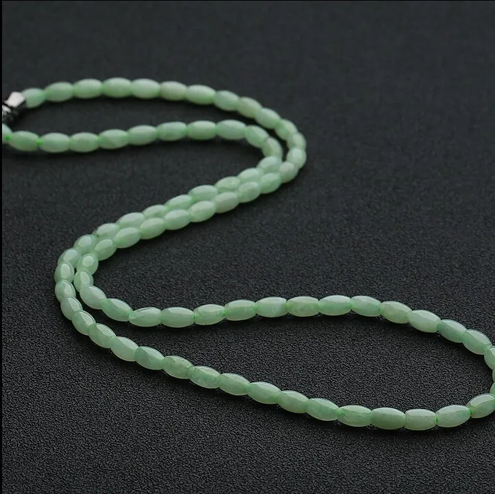 

Hot sale 17 Inch Length 100% Natural Green /Jadeite Olive shaped Beads Necklace