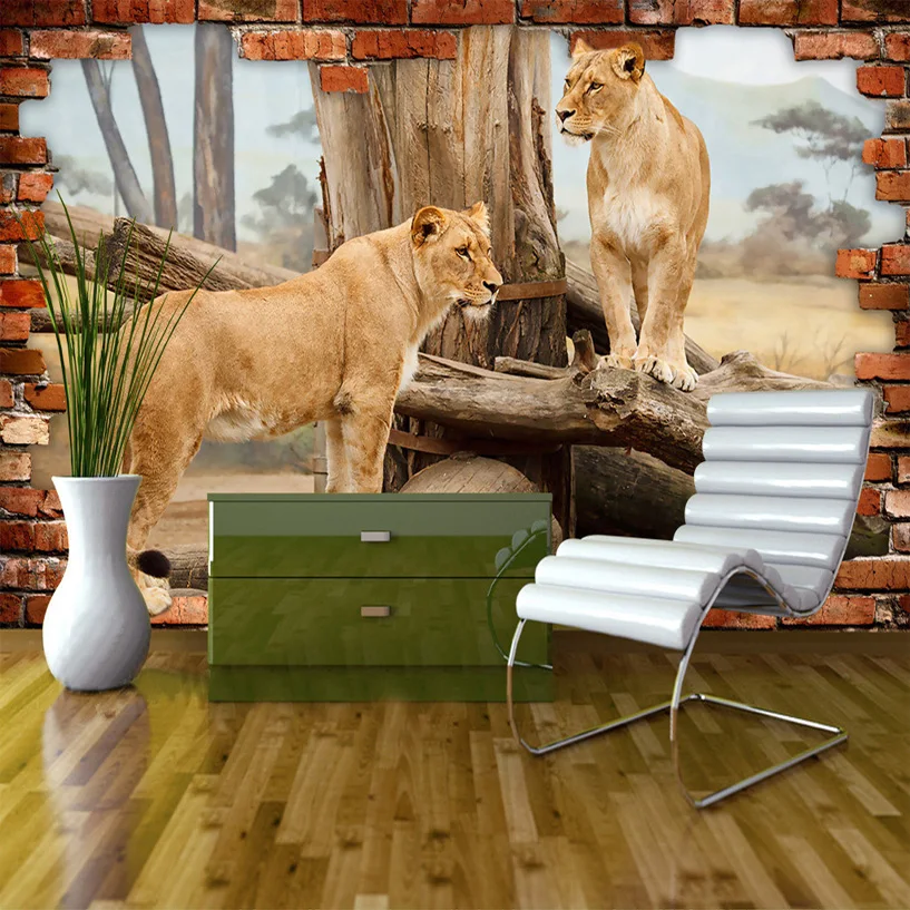 Пользовательские обои beibehang 3d фотообои стерео космос животные Лев наклейка на