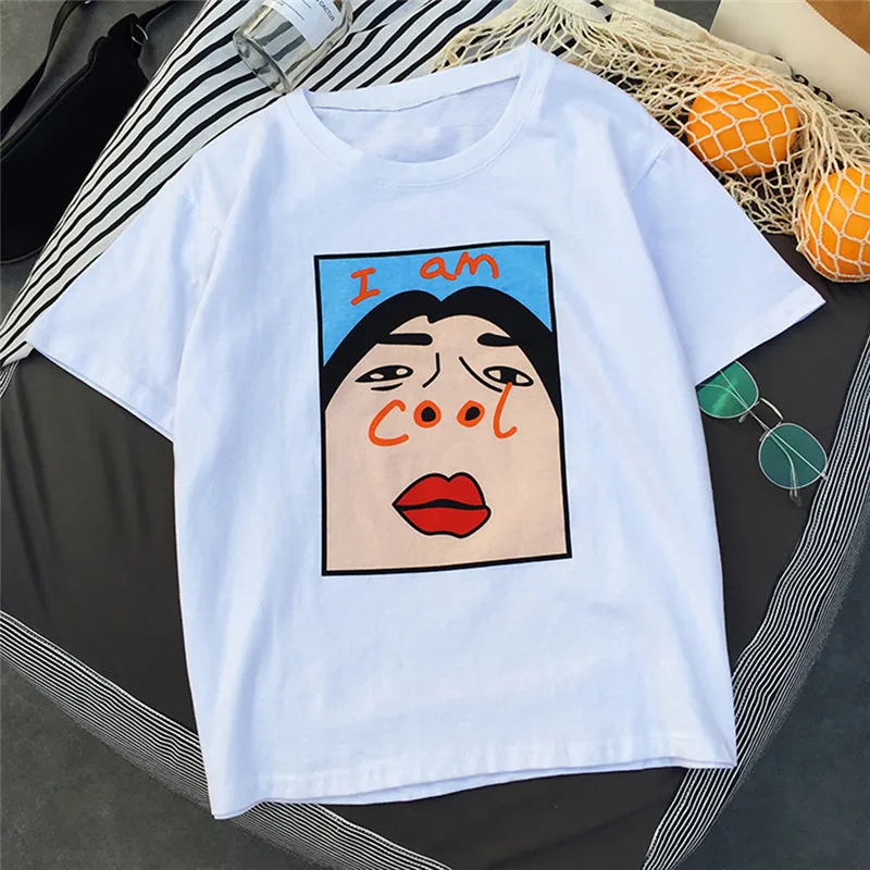 Harajuku I am Cool забавная белая женская футболка с буквенным принтом Корейская