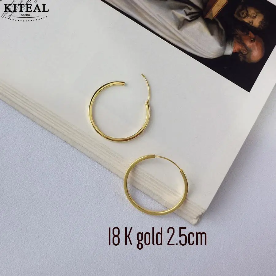 gold 2.5cm Золотой/Серебряный цвет 925 пробы серебряные серьги-кольца покрытые золотом для женщин и мужчин круглые серьги ювелирные кольца - Окраска металла: gold 2.5cm