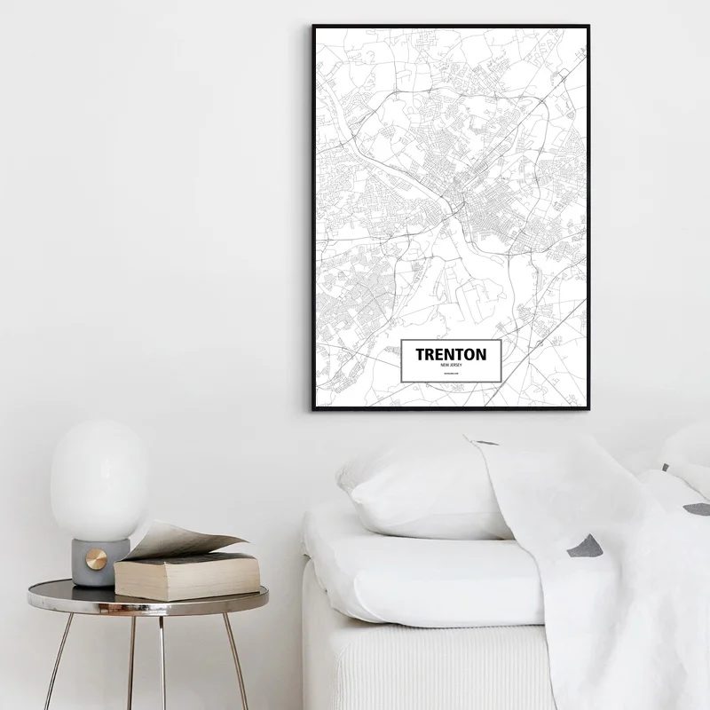 Trenton New Jersey United States Black White Custom World City Map Poster Canvas Print Nordic Style Wall Art Home Decor | Дом и сад