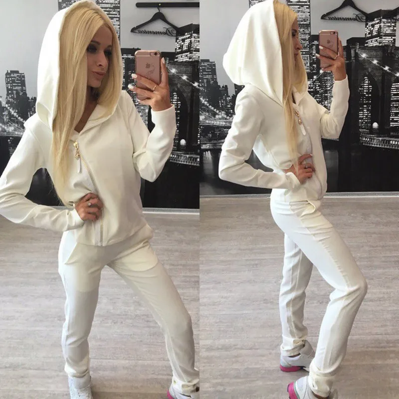 

New Spring Autumn Women Sets Vestido Casual Solid Zipper Hooded Sweatshirts Sets For Women Hoodies Sweatshirts Suit Two-Piece