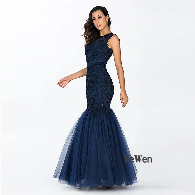 2018 глубокий синий Рождество Дубай сексуальный жилет рыбий хвост Вечерние платья