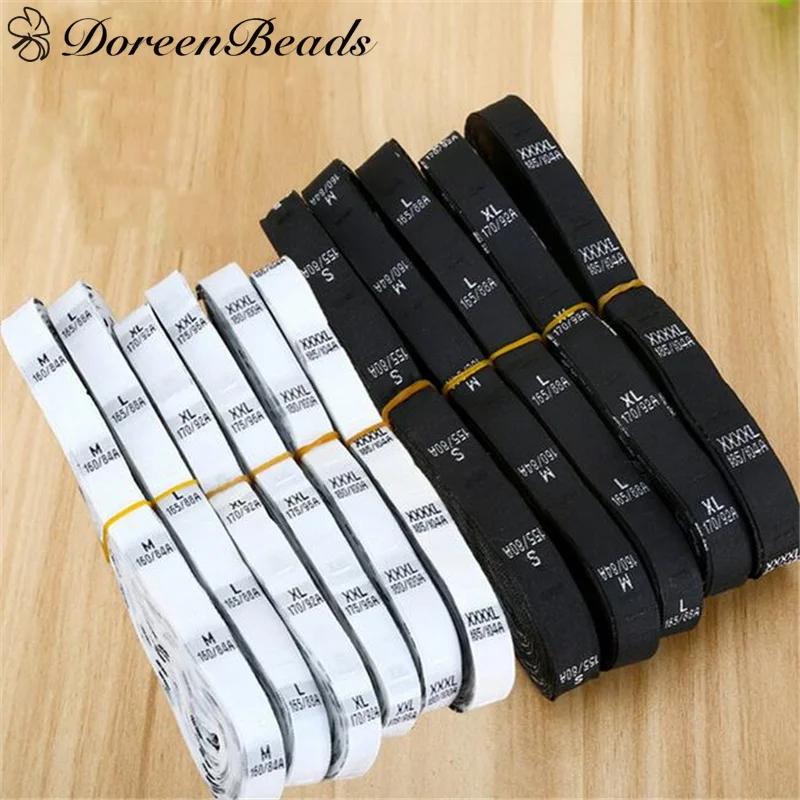 DoreenBeads размер этикетки одежда тканые бирки XS-2XL белый черный 32 мм(1 2/") x 12 мм(4/8") 1 рулон(около 400 шт