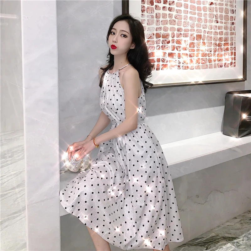 Модное новое французское Ретро волнистое платье на бретельках | Женская одежда