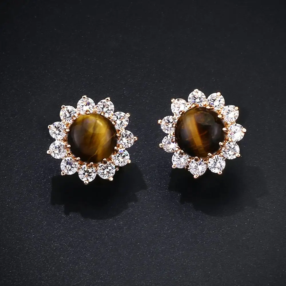 Женские серьги с белым опалом OCESRIO золотистые подвески цветком из кубического