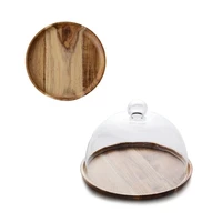 japanese tea cake cover acacia wooden round fruit cake tray dust proof cover glass pastry tray