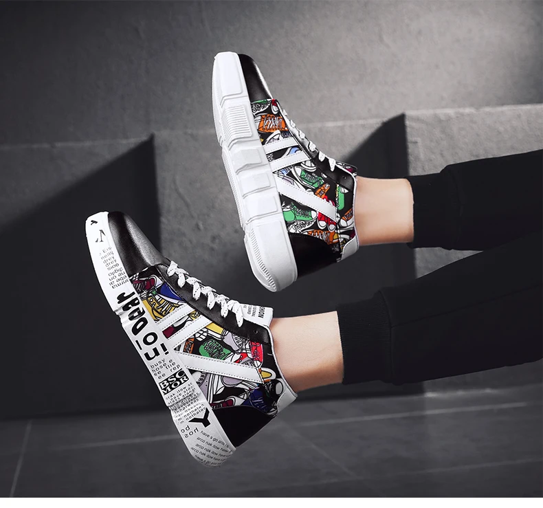 TYDZSMT Graffiti Sneakers Autumn Winter High Top Lover Shoes PU Woman Sneakers White Shoes Plus Size Zapatos De Mujer