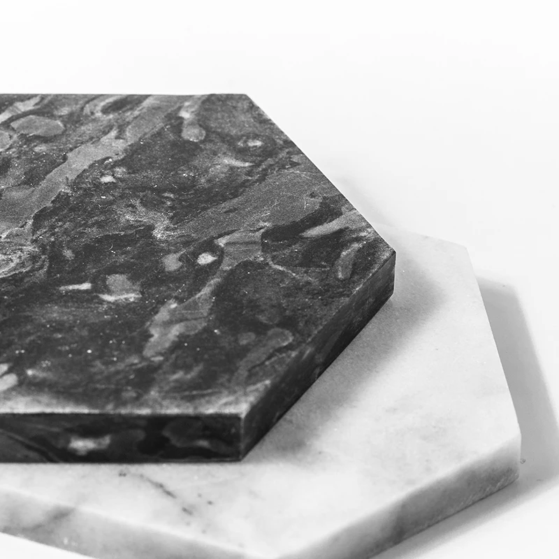 Подставка для кофейной чашки набор мраморный белый черный серый шестигранный