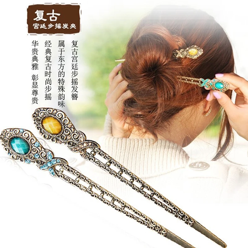 1 шт. винтажная палочка для волос из сплава ручной работы с кристаллами смолы