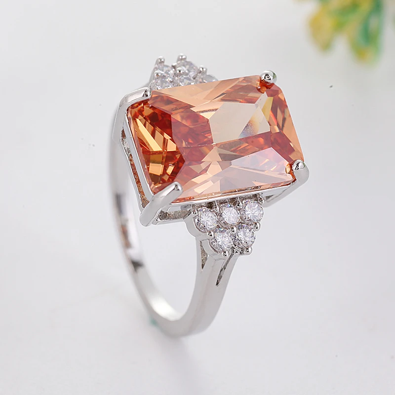 

2019 Hot Sale Orange Cut Zircon Ring for Women Fashion Geometric Square Stone Party Jewelry US Size 6-12 anillos L4K214
