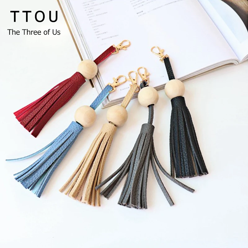 

TTOU Tassel Hanging Drop Handmade Chinese Style Tassel casual Wooden Ball PU Leather Tassels Fashion Tassel for Bag