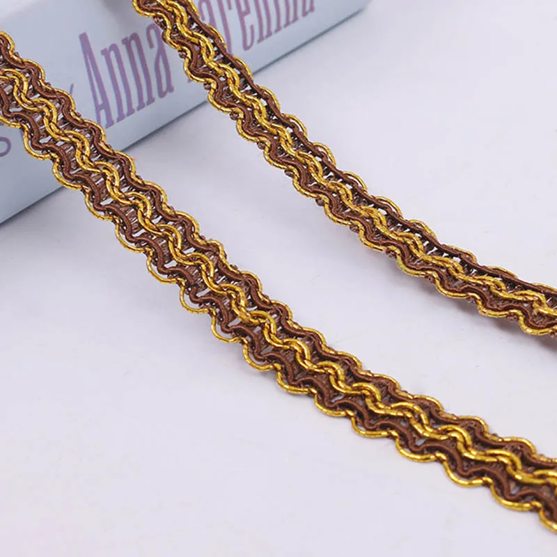 

12m 13mm Gold Lace Trim Fabric Sewing Lace Ribbon DIY Wedding Craft Accessories Hometextile Embroidered Polyester Lace Trimming