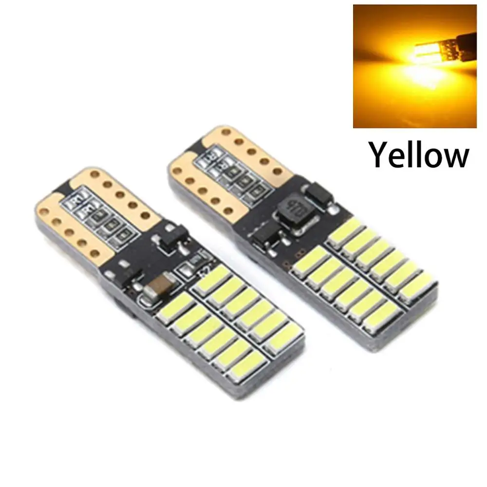 JOGMACHINE T10 24smd светодиодный светильник автомобиля CANBUS без ошибок 4014 12 В 24 в супер яркая прозрачная лампа белый красный синий фиолетовый - Испускаемый цвет: Yellow