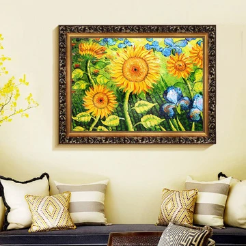 

Free shipping Hand-Painted Wall Art Home Decoration Modern Abstract Landscape Sunflower Palette Knife Oil Painting on canvas