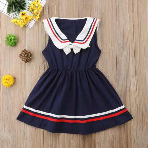 Sailor Navy Dress children Girl Summer Bowknot Stripes Marine Princess dress 1-5y | Детская одежда и обувь