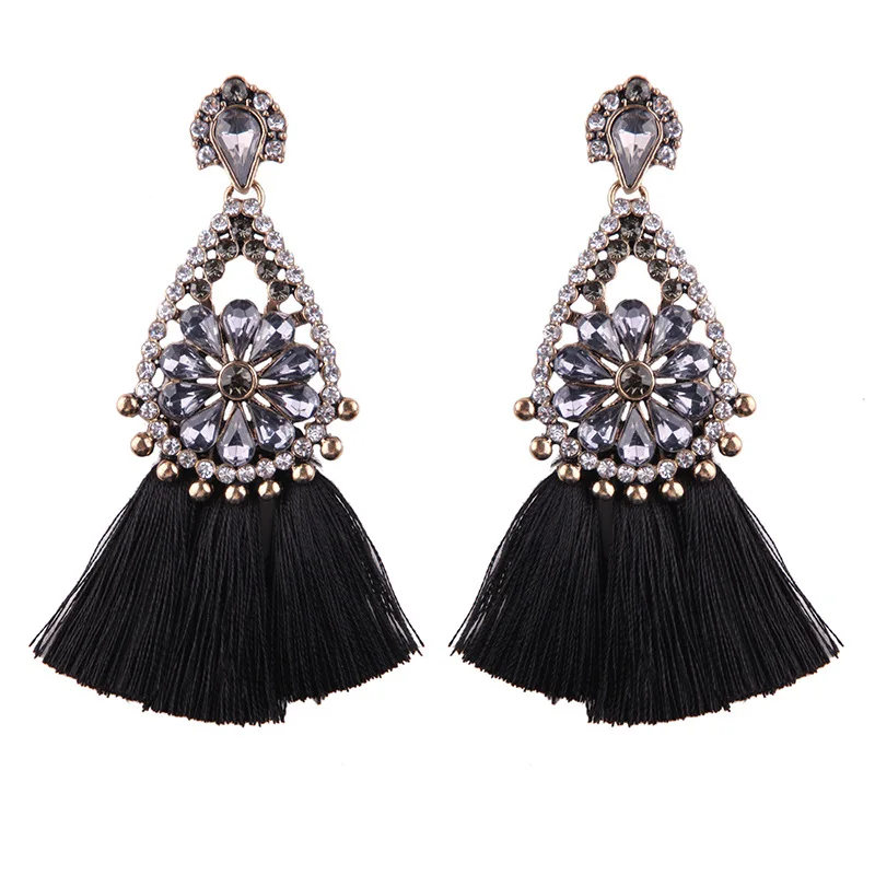 Bls-miracle/Новые модные аксессуары Разноцветные серьги-капли с цветком и кристаллами