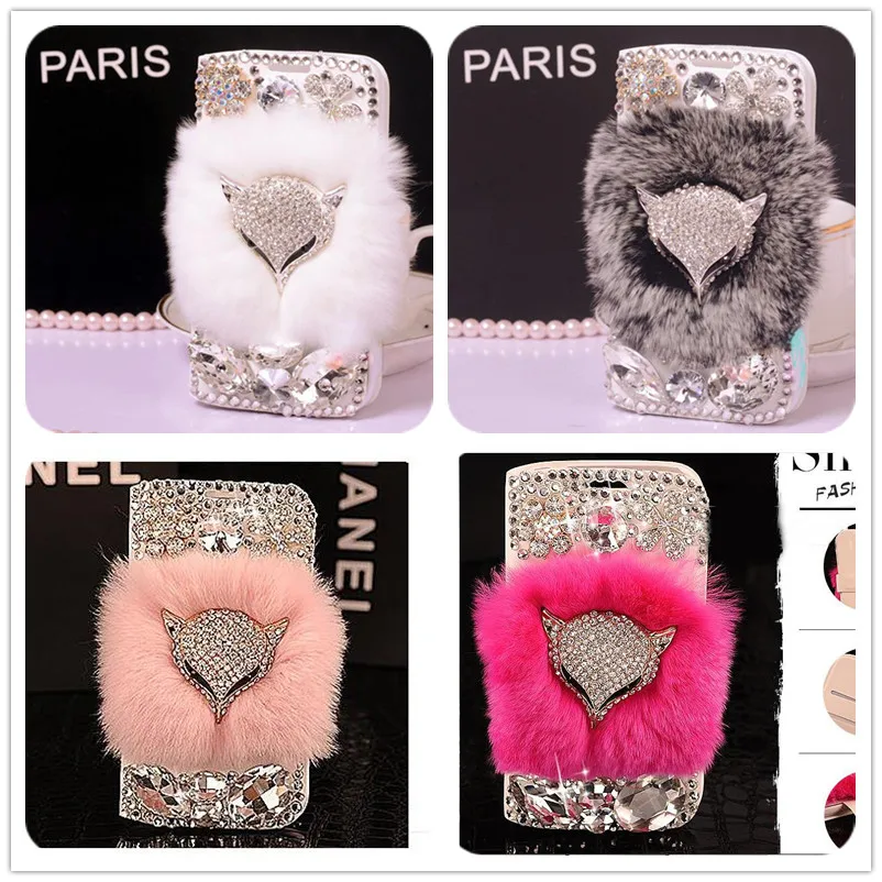 С натуральным кроличьим мехом лисы Bling кожаный бумажник делам Капа для Samsung Galaxy J5