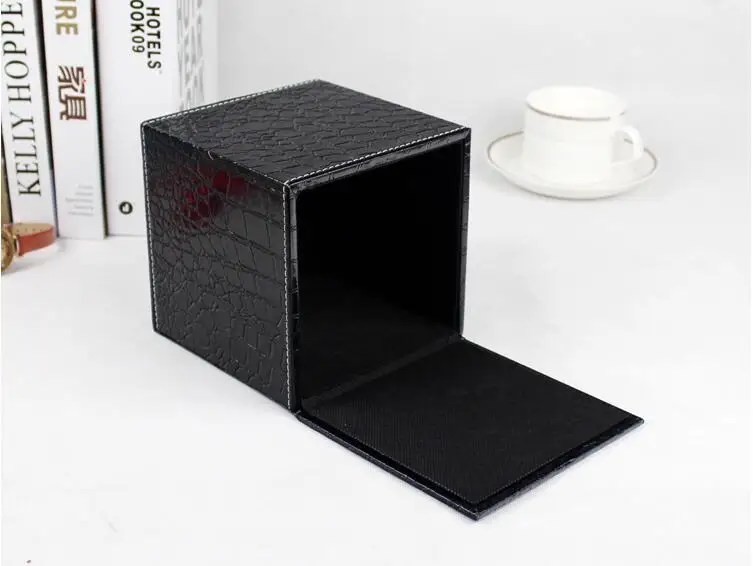 Модная квадратная деревянная структура под крокодиловую кожу черная коробка для