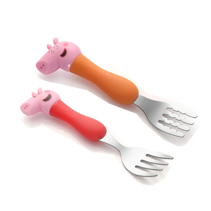 Mom and Peppa Свинка Пеппа Джордж семья Аниме фигурки посуда ложка крест Вилка Набор игрушек Детские высококачественные безопасные игрушечные подарки - Цвет: Mom and Peppa